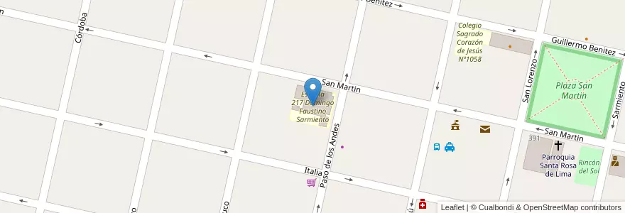 Mapa de ubicacion de Escuela 217 Domingo Faustino Sarmiento en Argentina, Santa Fe, Departamento Belgrano, Municipio De Las Rosas.