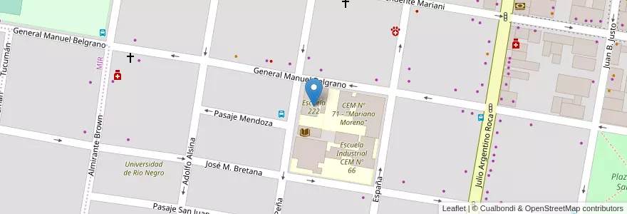 Mapa de ubicacion de Escuela 222 en 阿根廷, 智利, 内格罗河省, Municipio De Allen, Departamento General Roca.