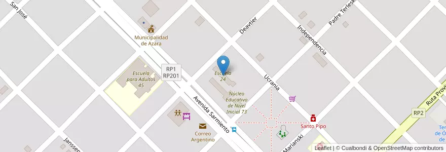 Mapa de ubicacion de Escuela 24 en アルゼンチン, ミシオネス州, Departamento Apóstoles, Municipio De Azara, Azara.
