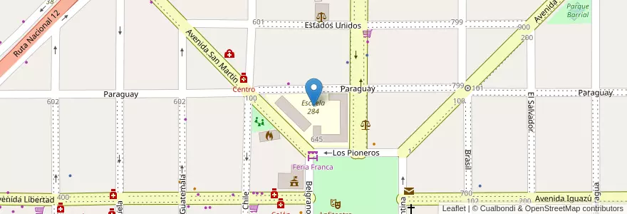 Mapa de ubicacion de Escuela 284 en アルゼンチン, ミシオネス州, Departamento San Ignacio, Municipio De Jardín América.