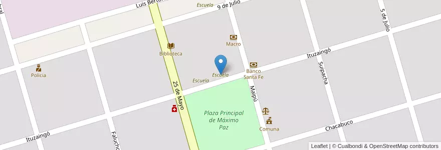 Mapa de ubicacion de Escuela en Argentinien, Santa Fe, Departamento Constitución, Municipio De Máximo Paz, Máximo Paz.
