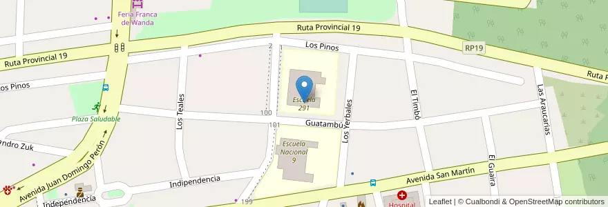 Mapa de ubicacion de Escuela 291 en アルゼンチン, ミシオネス州, Departamento Iguazú, Municipio De Wanda.