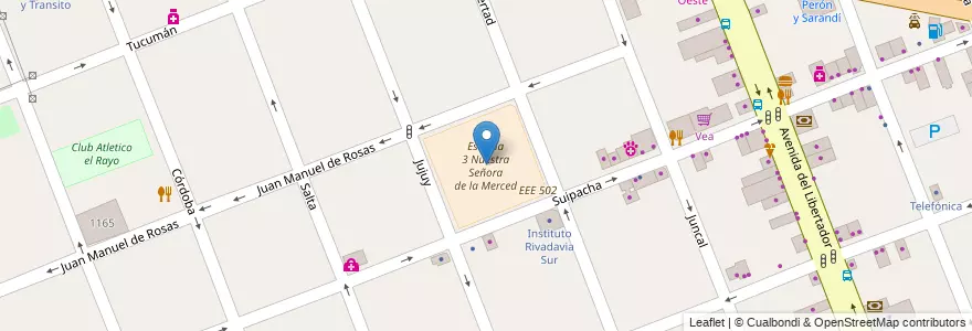 Mapa de ubicacion de Escuela 3 Nuestra Señora de la Merced en Аргентина, Буэнос-Айрес, Partido De Merlo, Merlo.