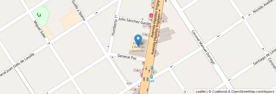 Mapa de ubicacion de Escuela 3 Ricardo Gutiérrez en Argentinië, Buenos Aires, Partido De Lomas De Zamora, Temperley.