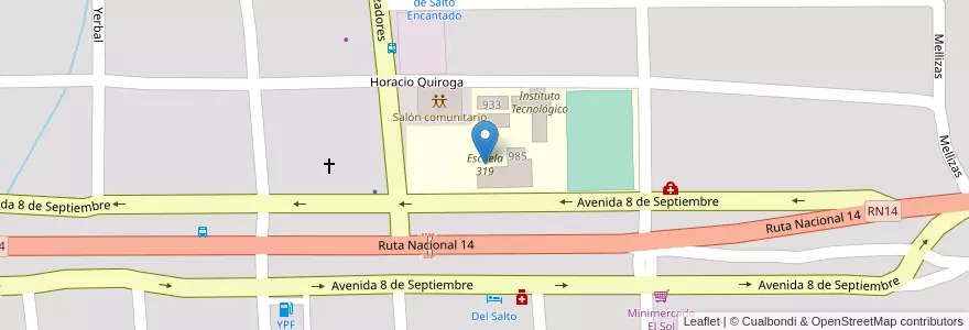 Mapa de ubicacion de Escuela 319 en Аргентина, Misiones, Departamento Cainguás, Municipio De Aristóbulo Del Valle, Villa Salto Encantado.
