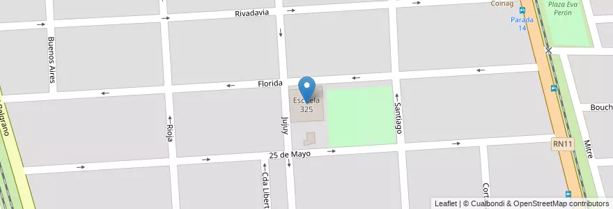 Mapa de ubicacion de Escuela 325 en アルゼンチン, サンタフェ州, Departamento San Lorenzo, Municipio De Capitán Bermudez, Capitán Bermudez.