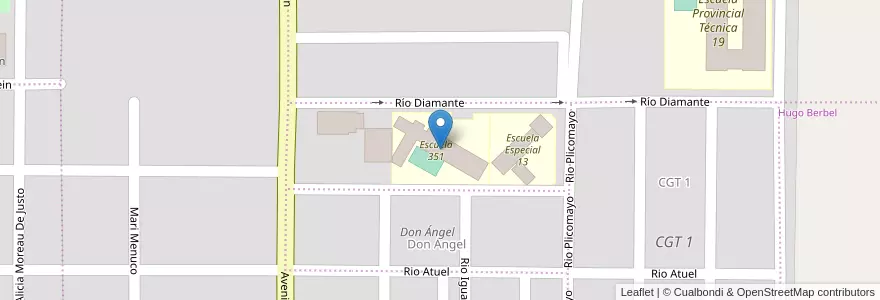 Mapa de ubicacion de Escuela 351 en Arjantin, Şili, Neuquén, Departamento Confluencia, Municipio De Plottier, Plottier.
