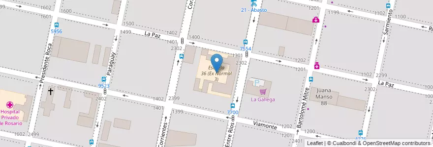 Mapa de ubicacion de Escuela 36 (Ex Normal 3) en Argentinien, Santa Fe, Departamento Rosario, Municipio De Rosario, Rosario.