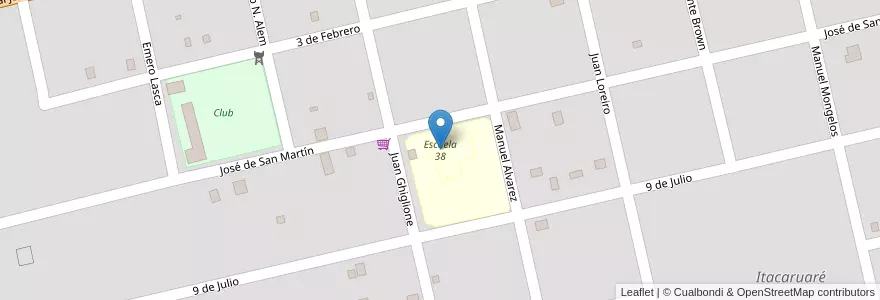 Mapa de ubicacion de Escuela 38 en アルゼンチン, ミシオネス州, Departamento San Javier, Municipio De Itacaruaré, Itacaruaré.