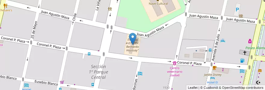 Mapa de ubicacion de Escuela 4-013 "Dr. Bernardo Houssay" en Arjantin, Şili, Mendoza, Departamento Capital, Ciudad De Mendoza.