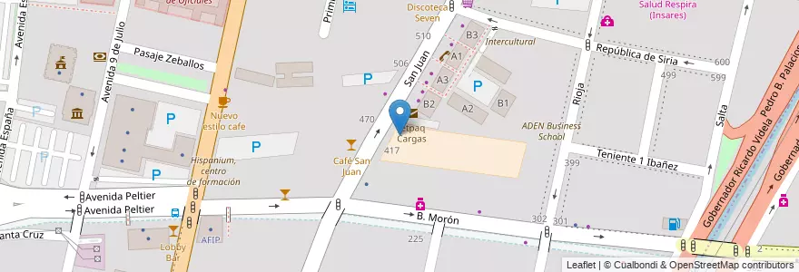 Mapa de ubicacion de Escuela 4-128 "Adolfo Perez Ezquivel" en Argentinien, Chile, Mendoza, Departamento Capital, Sección 2ª Barrio Cívico, Ciudad De Mendoza.