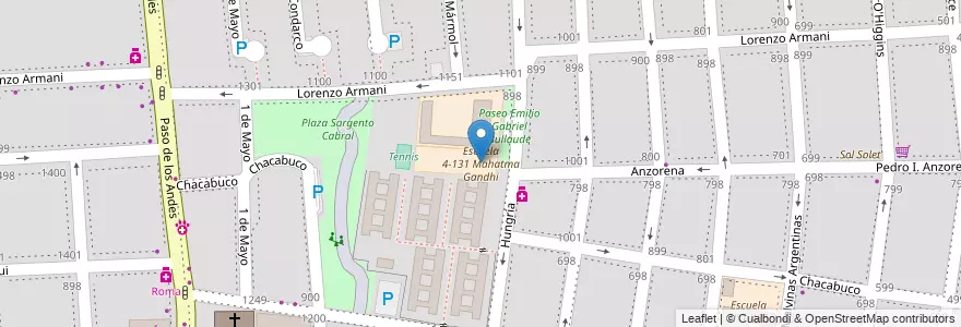 Mapa de ubicacion de Escuela 4-131 Mahatma Gandhi en Argentinië, Chili, Mendoza, Godoy Cruz, Departamento Godoy Cruz, Distrito Ciudad De Godoy Cruz.