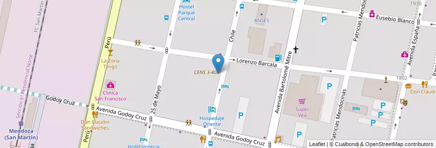 Mapa de ubicacion de Escuela 4-149 Carlos Varas Gazari en Argentinien, Chile, Mendoza, Departamento Capital, Ciudad De Mendoza.