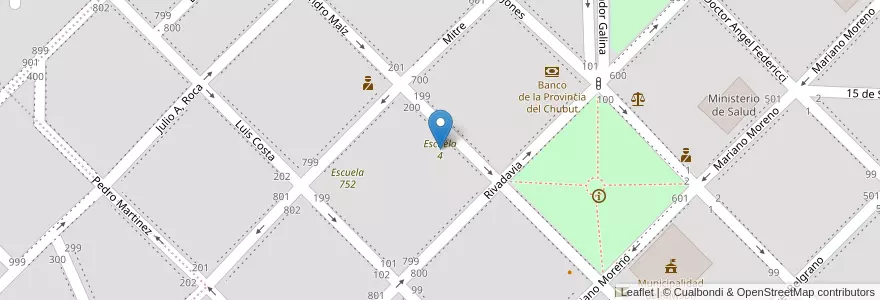 Mapa de ubicacion de Escuela 4 en آرژانتین, چوبوت, Departamento Rawson, راوسون.