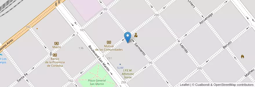 Mapa de ubicacion de Escuela 4 y 5 años San Martin en Argentina, Córdova, Departamento Juárez Celman, Pedanía Carnerillo, Municipio De General Deheza, General Deheza.