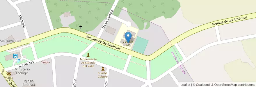 Mapa de ubicacion de Escuela 406 en Argentinië, Misiones, Departamento Cainguás, Municipio De Aristóbulo Del Valle, Aristóbulo Del Valle.