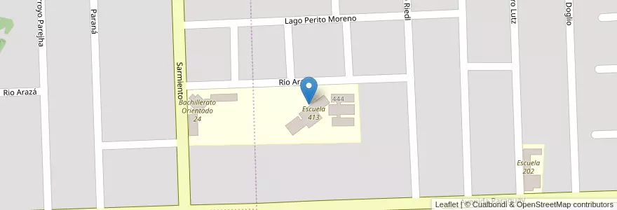 Mapa de ubicacion de Escuela 413 en آرژانتین, Misiones, Departamento Eldorado, Municipio De Eldorado, Eldorado.