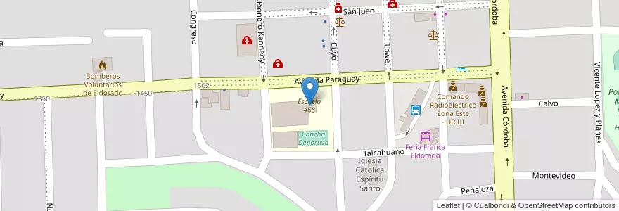 Mapa de ubicacion de Escuela 468 en アルゼンチン, ミシオネス州, Departamento Eldorado, Municipio De Eldorado, Eldorado.