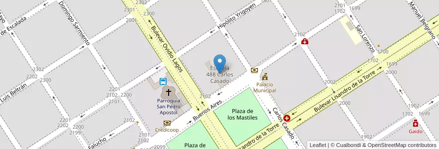 Mapa de ubicacion de Escuela 488 Carlos Casado en الأرجنتين, سانتا في, Departamento Caseros, Municipio De Casilda, Casilda.