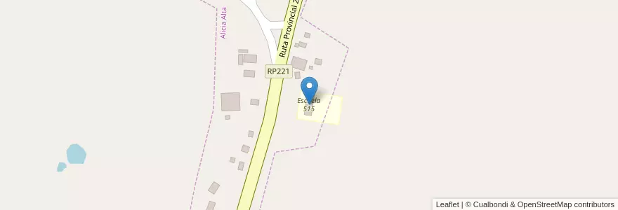 Mapa de ubicacion de Escuela 515 en アルゼンチン, ミシオネス州, Departamento Veinticinco De Mayo, Municipio De Colonia Aurora, Alicia Alta.