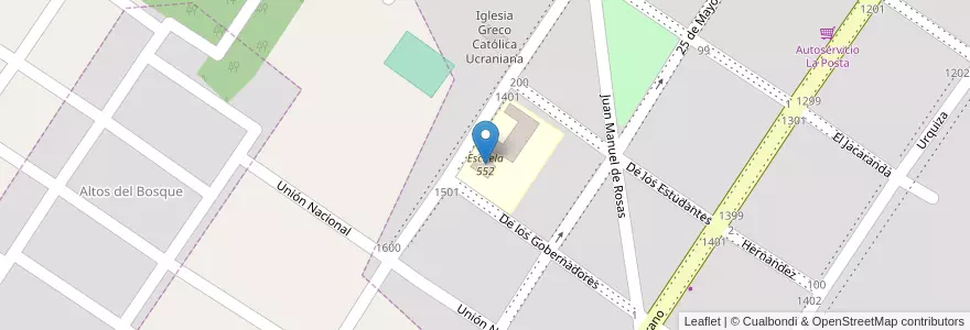 Mapa de ubicacion de Escuela 552 en アルゼンチン, ミシオネス州, Departamento Leandro N. Alem, Municipio De Leandro N. Alem, Leandro N. Alem.