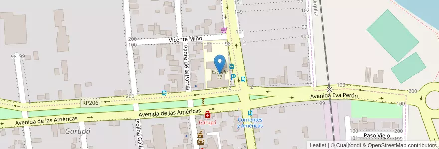 Mapa de ubicacion de Escuela 57 en アルゼンチン, ミシオネス州, Departamento Capital, Municipio De Garupá, Garupá.