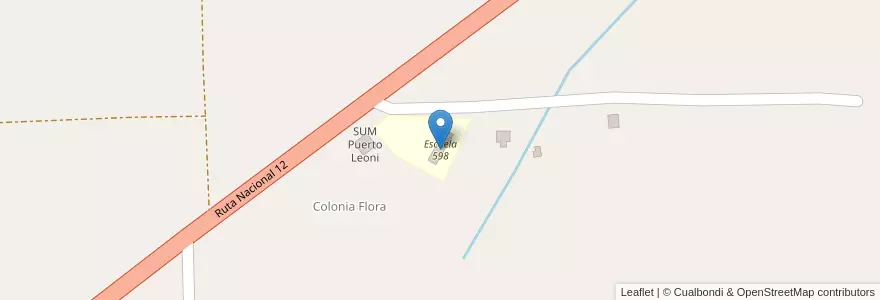 Mapa de ubicacion de Escuela 598 en アルゼンチン, ミシオネス州, Departamento Libertador General San Martín, Municipio De Puerto Leoni.