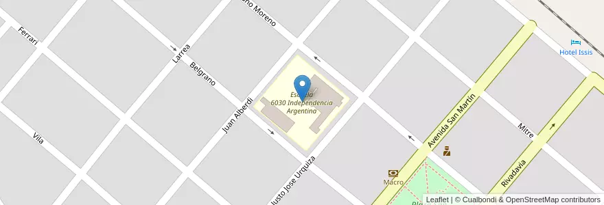 Mapa de ubicacion de Escuela 6030 Independencia Argentina en Argentinië, Santa Fe, Departamento General López, Municipio De Wheelwright, Wheelwright.