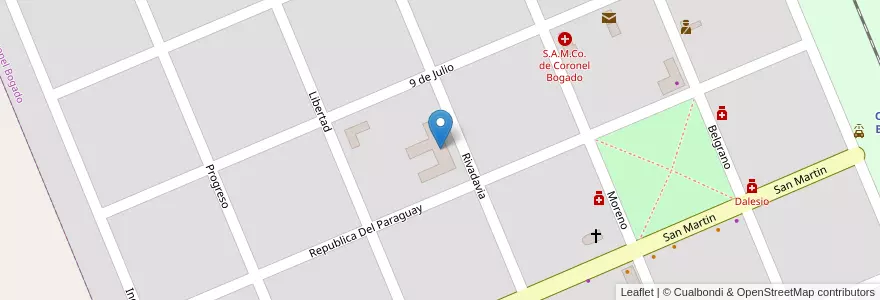 Mapa de ubicacion de Escuela 6057 Juan Gregorio de las Heras en Argentinien, Santa Fe, Departamento Rosario, Municipio De Coronel Bogado, Coronel Bogado.