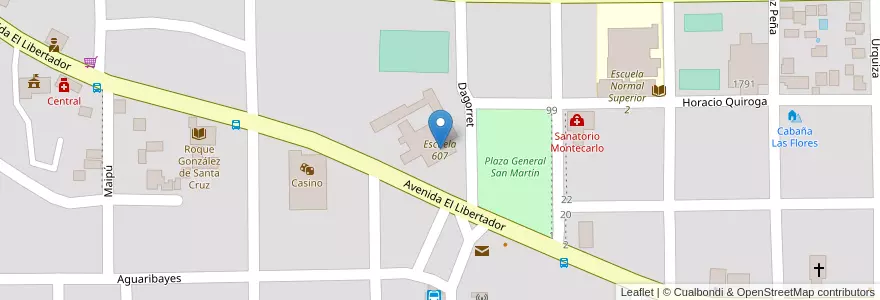 Mapa de ubicacion de Escuela 607 en 阿根廷, Misiones, Departamento Montecarlo, Municipio De Montecarlo, Montecarlo.