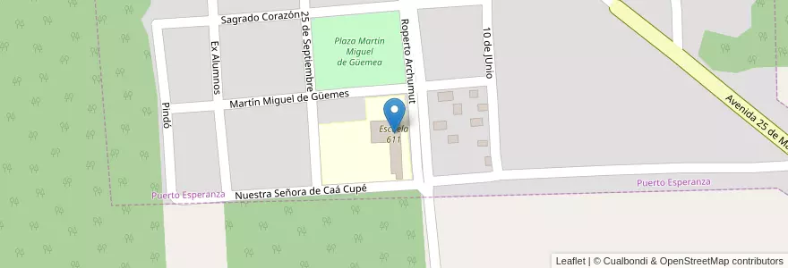 Mapa de ubicacion de Escuela 611 en Argentinien, Misiones, Departamento Iguazú, Municipio De Puerto Esperanza, Puerto Esperanza.