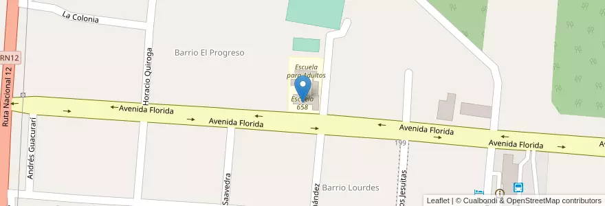 Mapa de ubicacion de Escuela 658 en 阿根廷, Misiones, Departamento Iguazú, Municipio De Wanda.