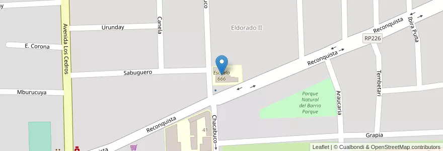 Mapa de ubicacion de Escuela 666 en アルゼンチン, ミシオネス州, Departamento Eldorado, Municipio De Eldorado, Eldorado.
