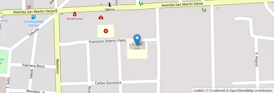 Mapa de ubicacion de Escuela 668 en アルゼンチン, ミシオネス州, Departamento Eldorado, Municipio De Eldorado, Eldorado.