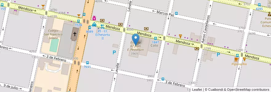 Mapa de ubicacion de Escuela 67 Juan E. Pestalozzi en 아르헨티나, Santa Fe, Departamento Rosario, Municipio De Rosario, 로사리오.