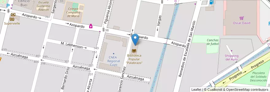 Mapa de ubicacion de Escuela 7-001 Especial de Arte Aplicado en 아르헨티나, 칠레, Mendoza, Godoy Cruz, Departamento Godoy Cruz.