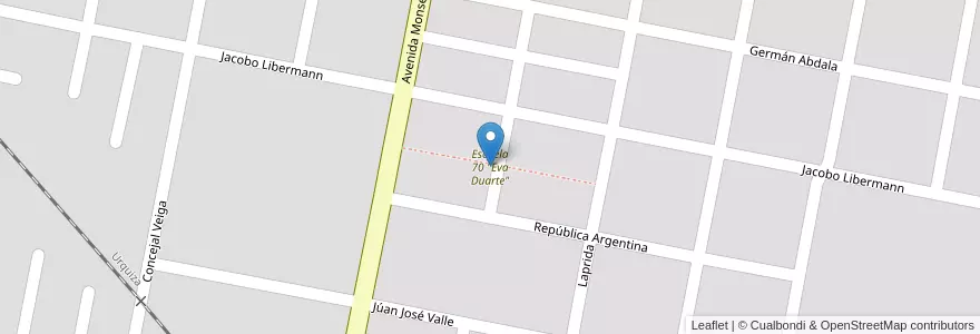 Mapa de ubicacion de Escuela 70 "Eva Duarte" en アルゼンチン, エントレ・リオス州, Departamento Concordia, Distrito Suburbios, Concordia, Concordia.