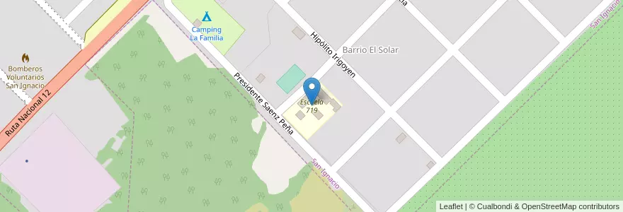 Mapa de ubicacion de Escuela 719 en アルゼンチン, ミシオネス州, Departamento San Ignacio, Municipio De San Ignacio.