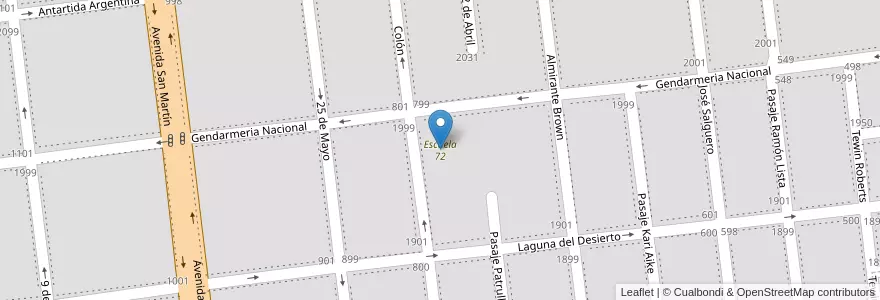 Mapa de ubicacion de Escuela 72 en アルゼンチン, サンタクルス州, チリ, Lago Buenos Aires, Perito Moreno, Perito Moreno.