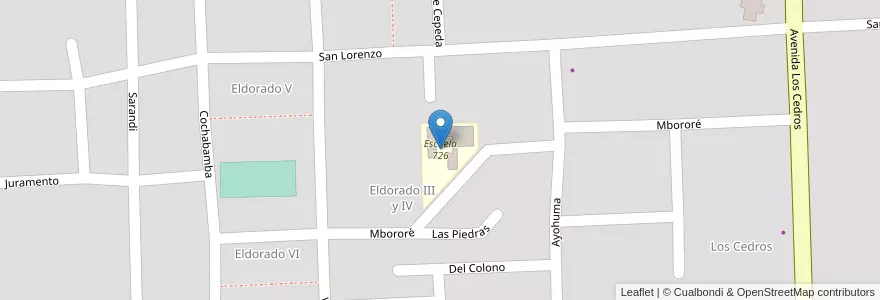 Mapa de ubicacion de Escuela 726 en アルゼンチン, ミシオネス州, Departamento Eldorado, Municipio De Eldorado, Eldorado.