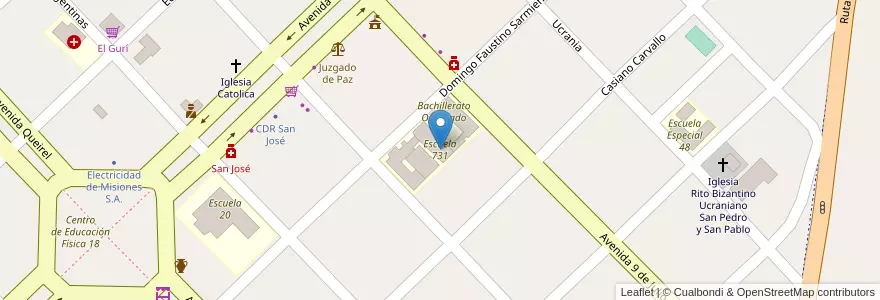 Mapa de ubicacion de Escuela 731 en Arjantin, Misiones, Departamento Apóstoles, Municipio De San José.