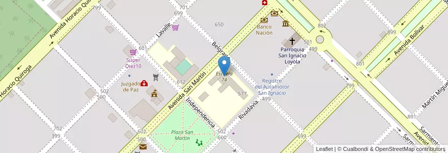 Mapa de ubicacion de Escuela 74 en アルゼンチン, ミシオネス州, Departamento San Ignacio, Municipio De San Ignacio.