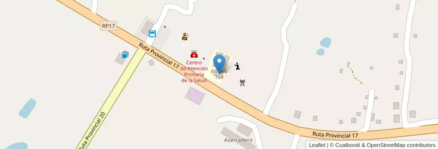Mapa de ubicacion de Escuela 759 en Arjantin, Misiones, Departamento San Pedro, Municipio De Pozo Azul.