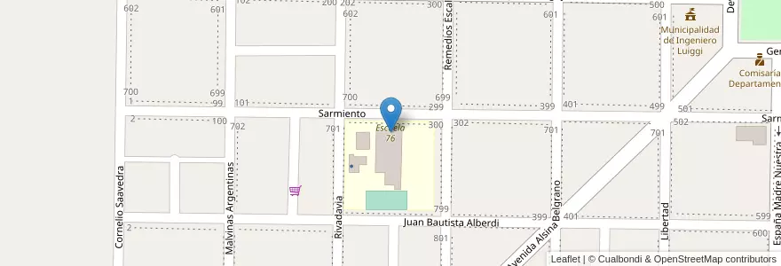 Mapa de ubicacion de Escuela 76 en Аргентина, Ла-Пампа, Departamento Realicó, Municipio De Ingeniero Luiggi.