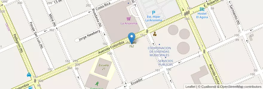 Mapa de ubicacion de Escuela 762 en Arjantin, Chubut, Trelew, Departamento Rawson.
