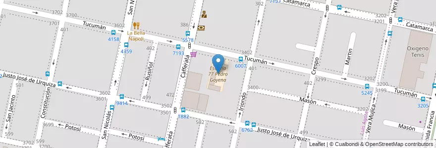 Mapa de ubicacion de Escuela 77 Pedro Goyena en アルゼンチン, サンタフェ州, Departamento Rosario, Municipio De Rosario, ロサリオ.
