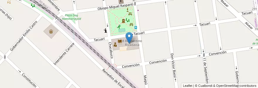 Mapa de ubicacion de Escuela 8 Bernardino Rivadavia en Argentinië, Buenos Aires, Partido De La Matanza, Haedo.