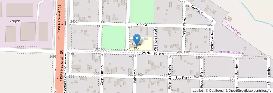 Mapa de ubicacion de Escuela 815 en アルゼンチン, ミシオネス州, Departamento Capital, Municipio De Garupá.
