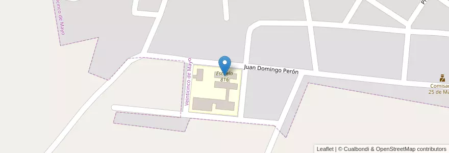 Mapa de ubicacion de Escuela 816 en アルゼンチン, ミシオネス州, Departamento Veinticinco De Mayo, Municipio De Veinticinco De Mayo.