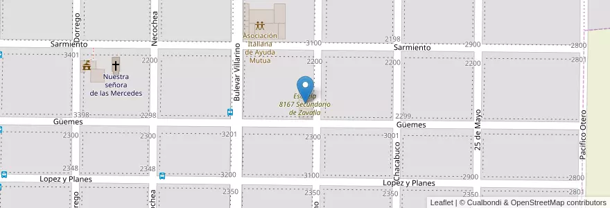 Mapa de ubicacion de Escuela 8167 Secundario de Zavalla en Argentinien, Santa Fe, Municipio De Zavalla, Departamento Rosario, Zavalla.